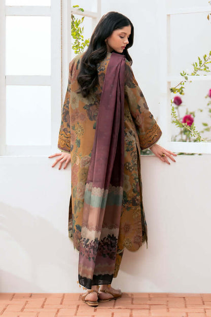 3 Piece Unstitched Embroidered Lawn Suit with Printed Monaar Silk Dupatta