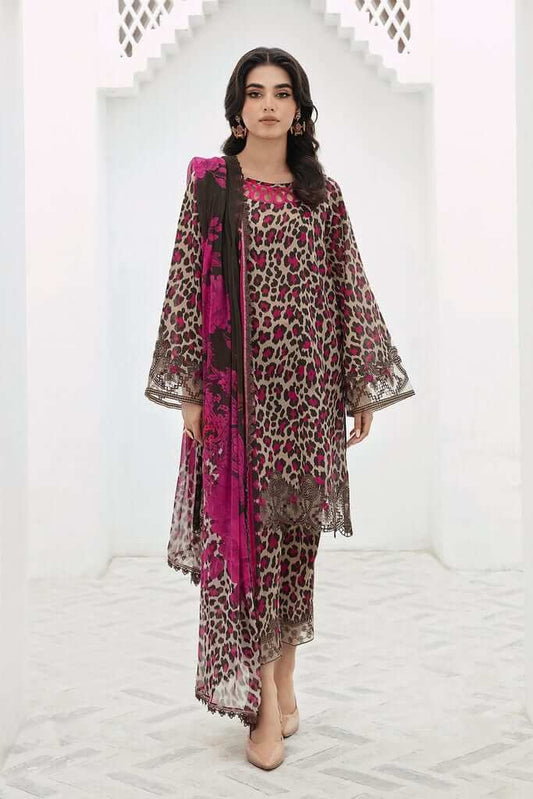 3 Piece Unstitched Embroidered Lawn Suit with Fine Printed Lawn Dupatta