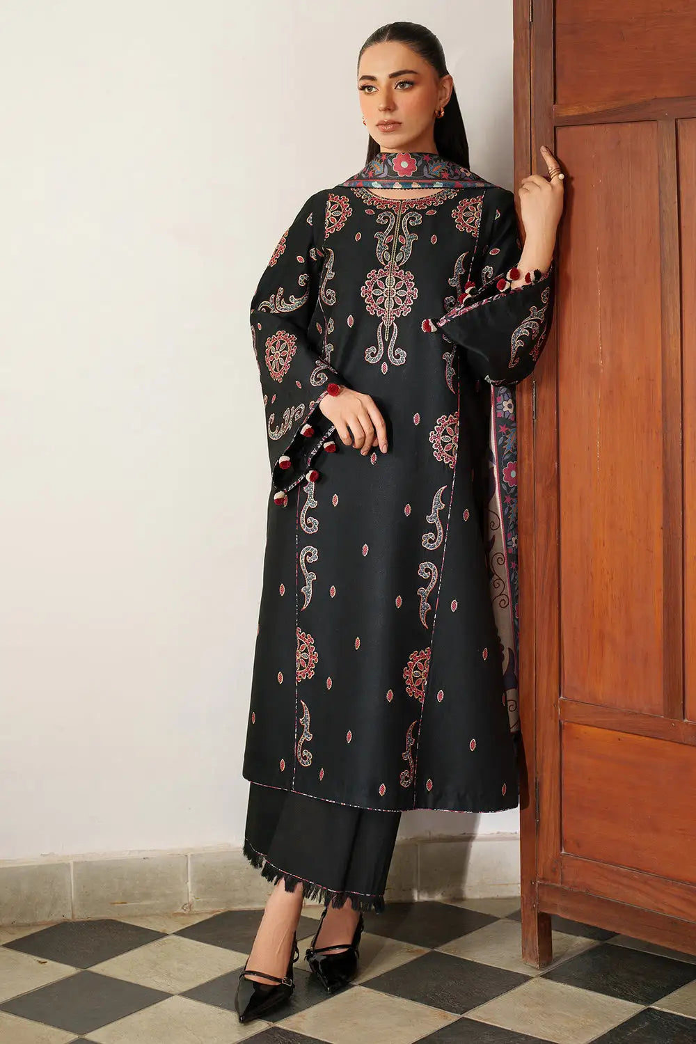 3 Piece Unstitched Embroidered Dhanak Suit with Printed Wool Shawl