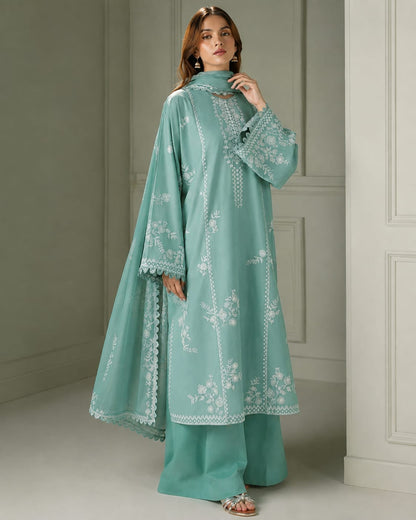 3 Piece Unstitched Heavy Embroidered Dhanak Suit with Embroidered Dhanak Shawl