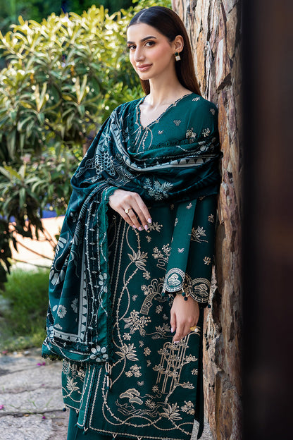 3 Piece Unstitched Heavy Embroidered Dhanak Suit with Printed Wool Shawl