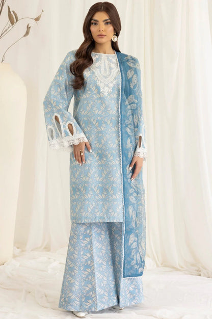 3 Piece Unstitched Embroidered Lawn Suit with Fine Printed Silk Dupatta