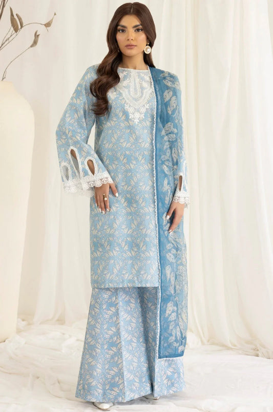 3 Piece Unstitched Embroidered Lawn Suit with Fine Printed Silk Dupatta