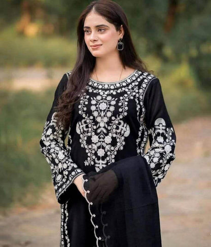 3 Piece Unstitched Heavy Embroidered Lawn Suit with Embroidered Chiffon Dupatta