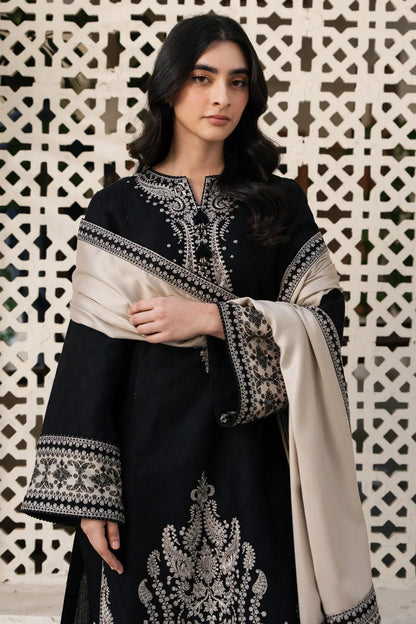 3 Piece Unstitched Heavy Embroidered Dhanak Suit with Printed Wool Shawl