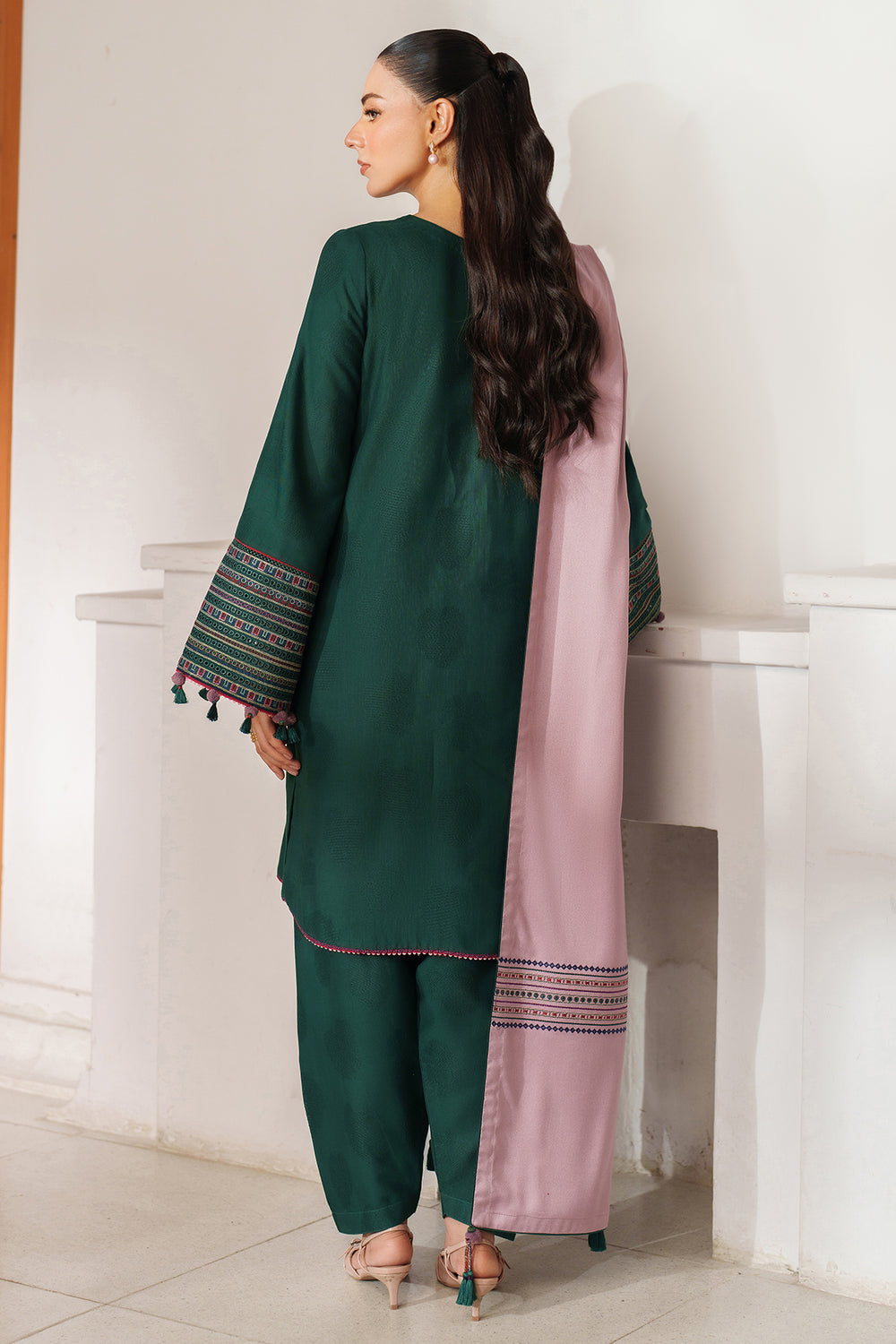 3 Piece Unstitched Heavy Embroidered Dhanak Suit with Embroidered Dhanak Shawl