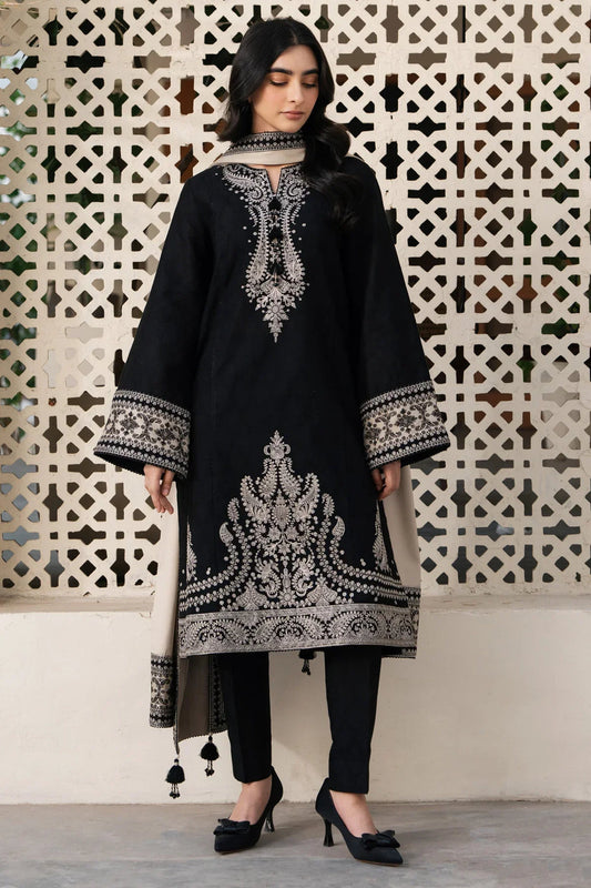 3 Piece Unstitched Heavy Embroidered Dhanak Suit with Printed Wool Shawl