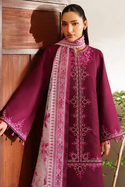 3 Piece Unstitched Embroidered Dhanak Suit with Printed Wool Shawl