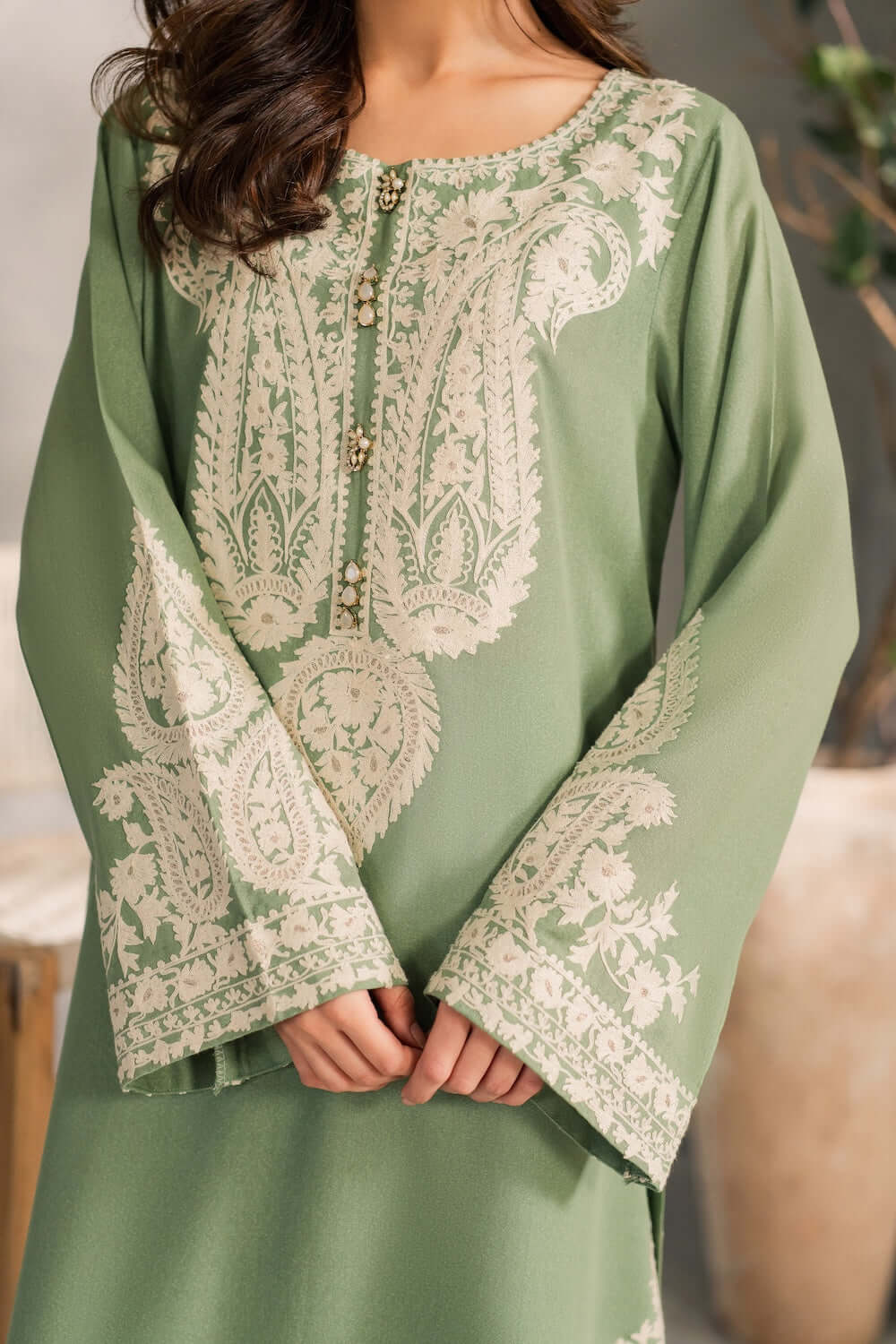 3 Piece Unstitched Heavy Embroidered Lawn Suit with Embroidered Chiffon Dupatta