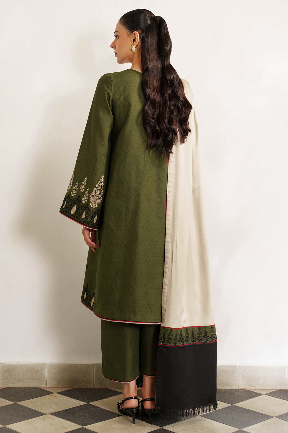 3 Piece Unstitched Embroidered Dhanak Suit with Printed Wool Shawl