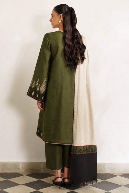 3 Piece Unstitched Embroidered Dhanak Suit with Printed Wool Shawl