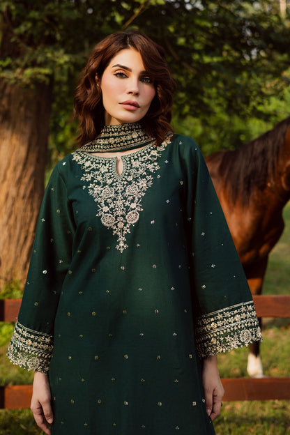 3 Piece Unstitched Heavy Embroidered Dhanak Suit with Embroidered Dhanak Shawl
