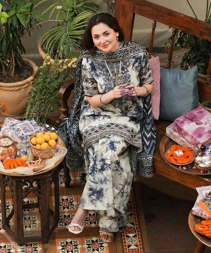 3 Piece Unstitched Embroidered Lawn Suit with Printed Lawn Dupatta