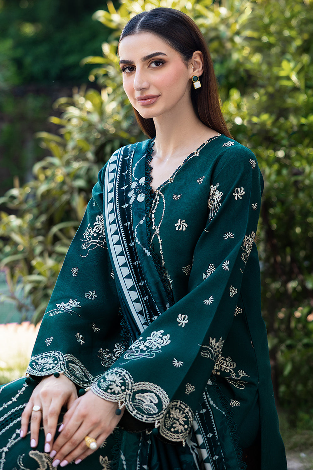 3 Piece Unstitched Heavy Embroidered Dhanak Suit with Printed Wool Shawl