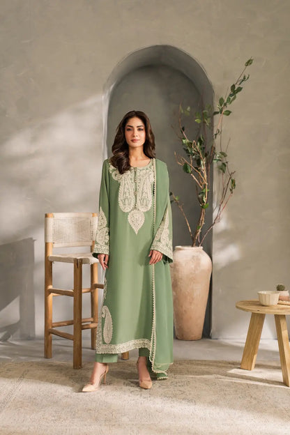 3 Piece Unstitched Heavy Embroidered Lawn Suit with Embroidered Chiffon Dupatta