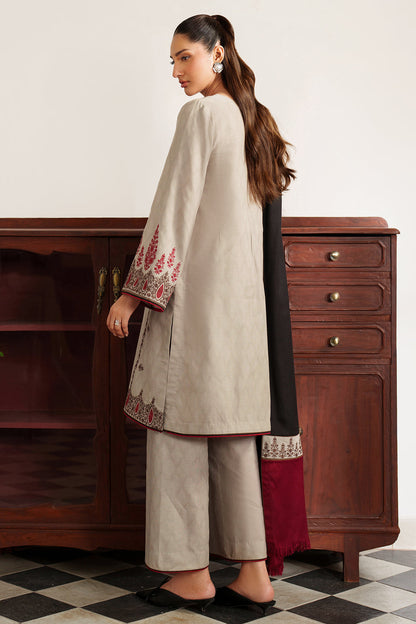 3 Piece Unstitched Embroidered Dhanak Suit with Printed Wool Shawl
