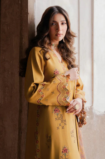 3 Piece Unstitched Heavy Embroidered Chicken Kari Lawn Suit with Printed Slub Dupatta