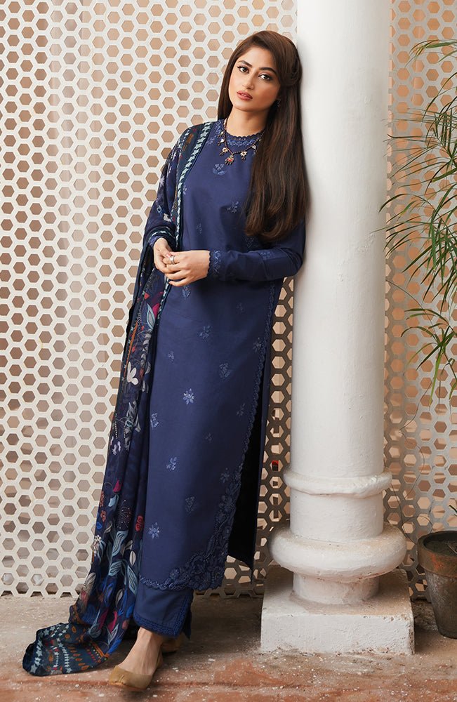 3 Piece Unstitched Heavy Embroidered Dhanak Suit with Printed Wool Shawl