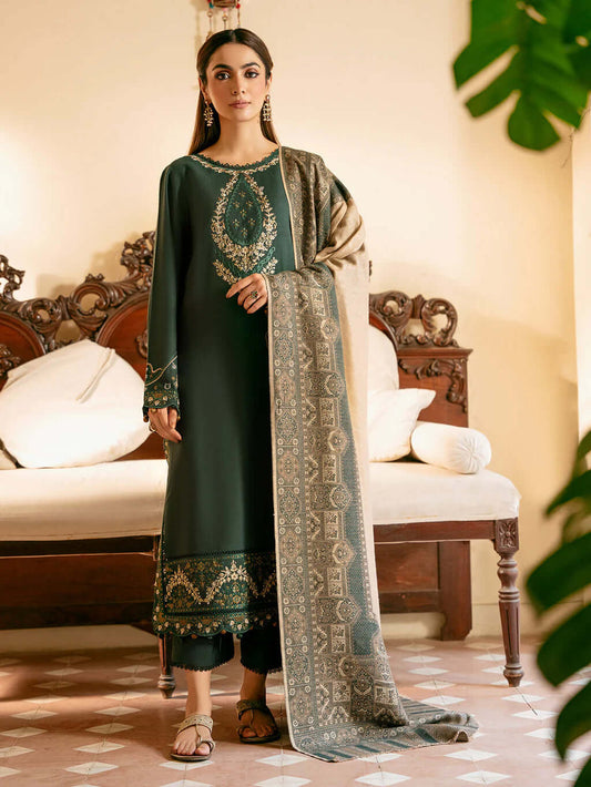 3 Piece Unstitched Heavy Embroidered Lawn Suit with Printed Monaar Slub Dupatta