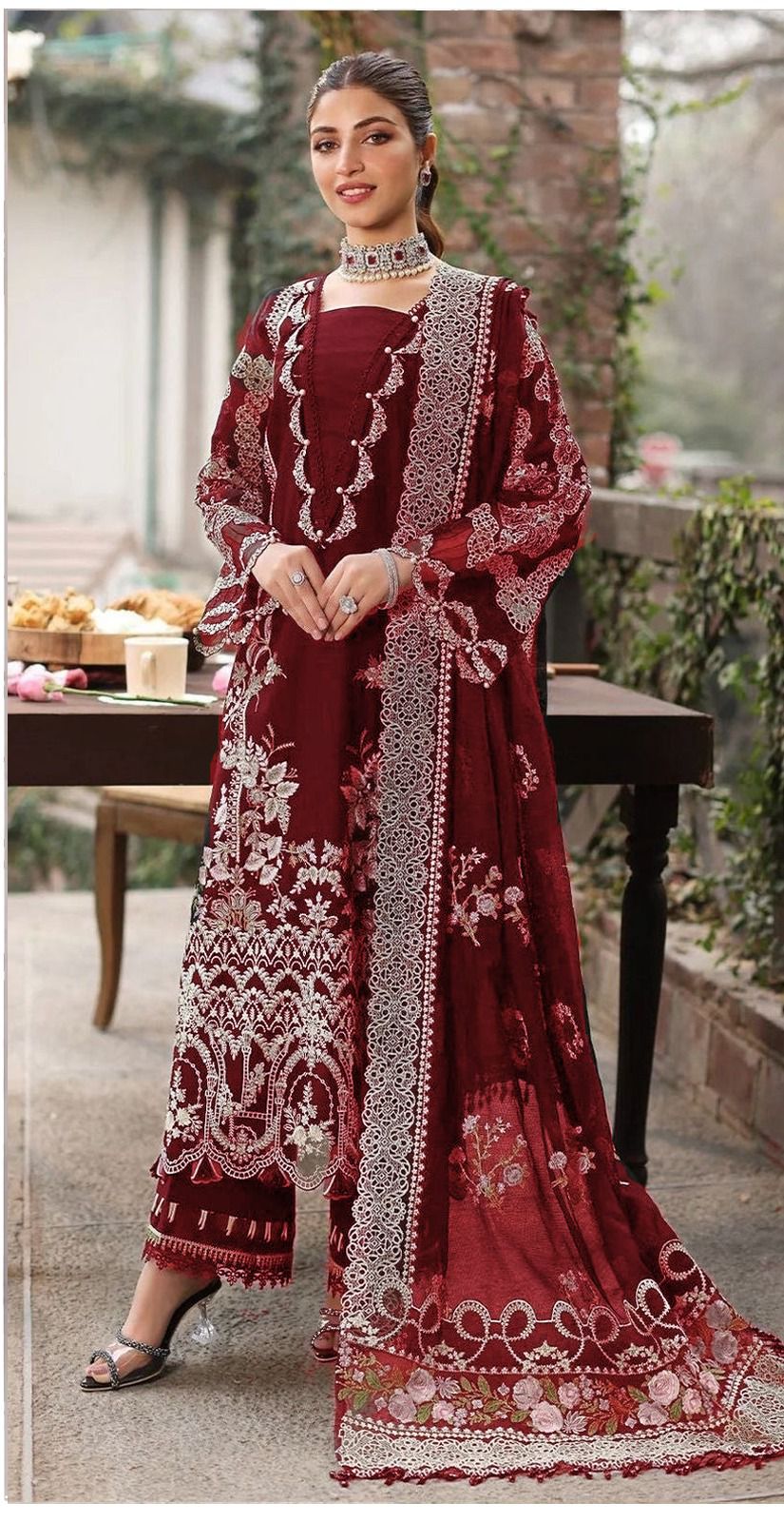 3 Piece Unstitched Heavy Embroidered Lawn Suit with Embroidered Chiffon Dupatta