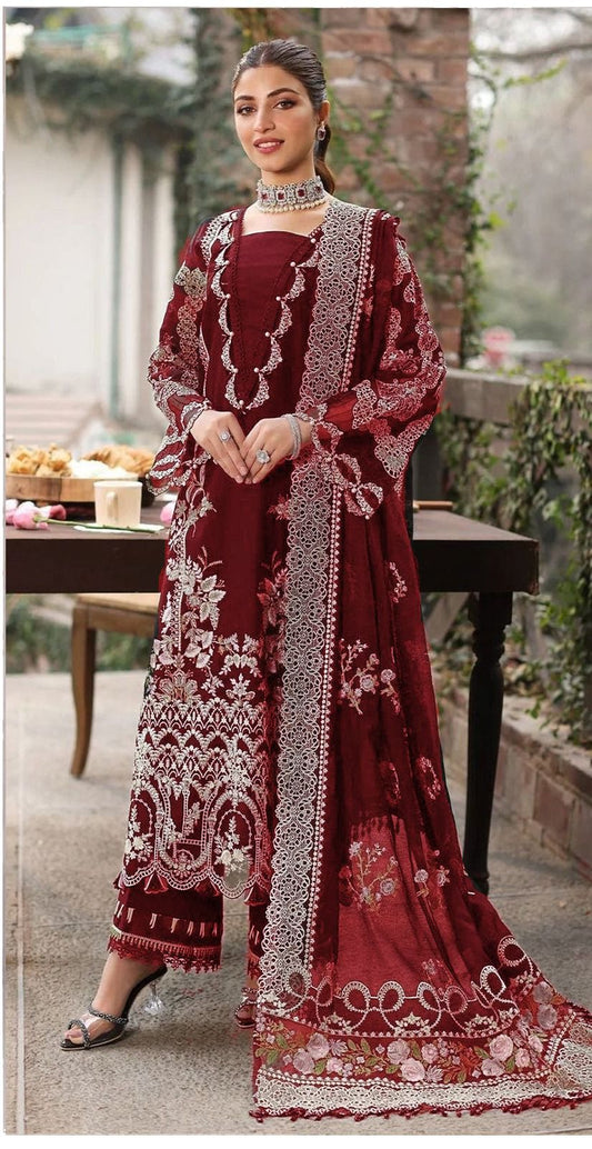 3 Piece Unstitched Heavy Embroidered Lawn Suit with Embroidered Chiffon Dupatta
