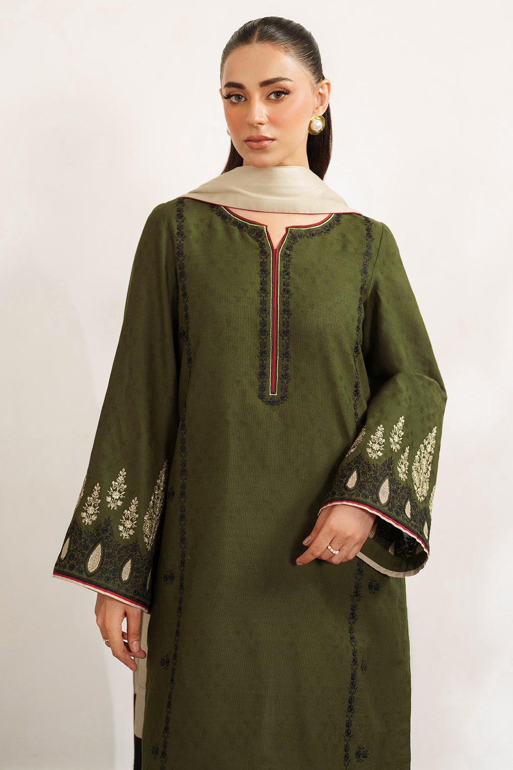 3 Piece Unstitched Embroidered Dhanak Suit with Printed Wool Shawl