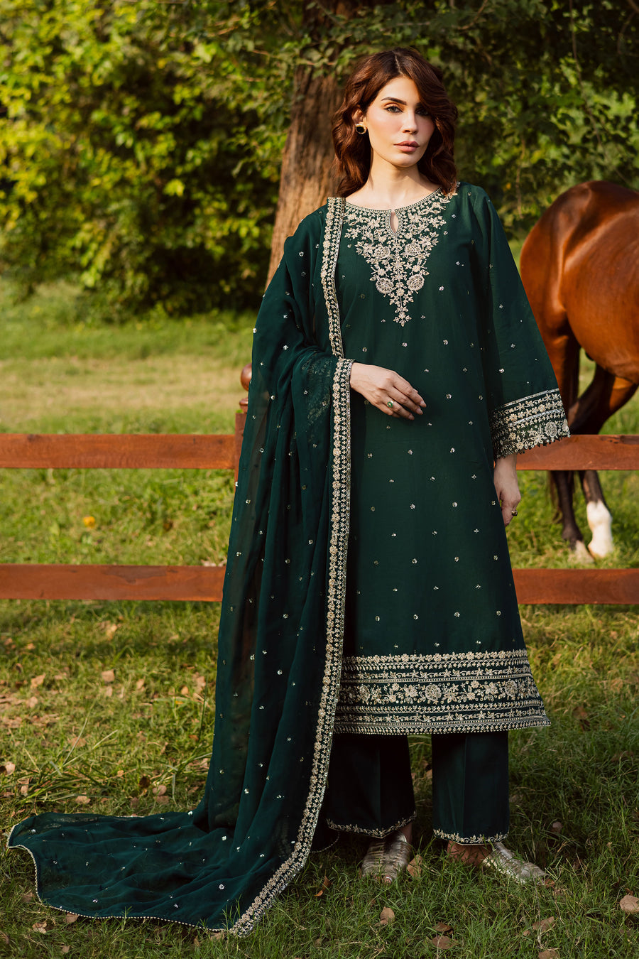 3 Piece Unstitched Heavy Embroidered Dhanak Suit with Embroidered Dhanak Shawl