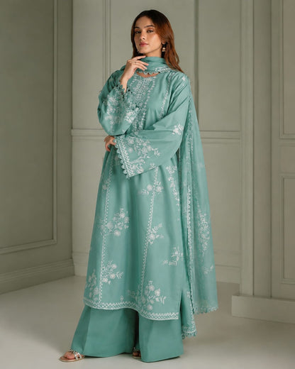 3 Piece Unstitched Heavy Embroidered Dhanak Suit with Embroidered Dhanak Shawl