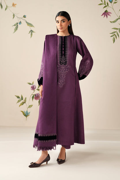3 Piece Unstitched Embroidered Dhanak Suit with Embroidered Dhanak Shawl