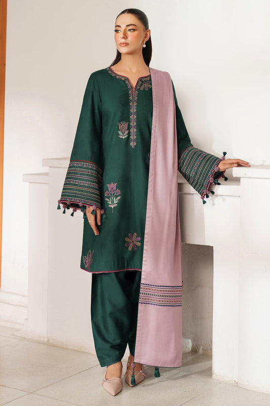 3 Piece Unstitched Heavy Embroidered Dhanak Suit with Embroidered Dhanak Shawl