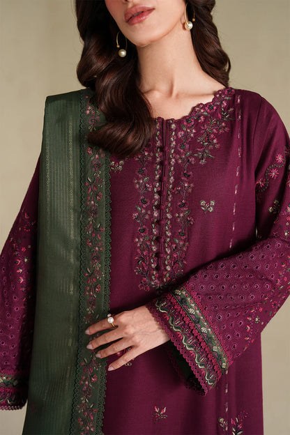 3 Piece Unstitched Heavy Embroidered Dhanak Suit with Embroidered Dhanak Shawl