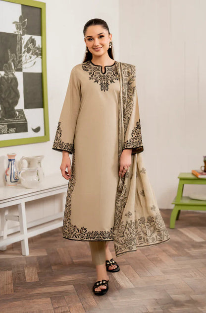 3 Piece Unstitched Heavy Embroidered Dhanak Suit with Printed Wool Shawl