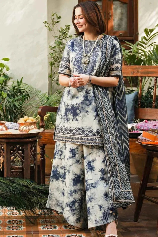 3 Piece Unstitched Embroidered Lawn Suit with Printed Lawn Dupatta