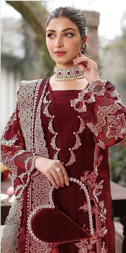 3 Piece Unstitched Heavy Embroidered Lawn Suit with Embroidered Chiffon Dupatta