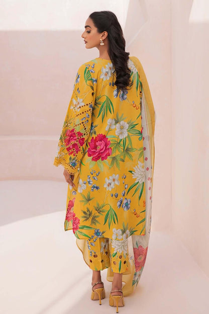 3 Piece Unstitched Digital Printed Lawn Suit with Fine Printed Silk Dupatta - Malam