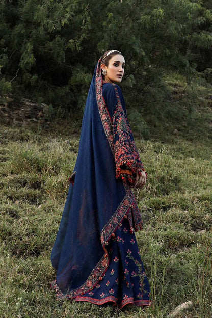 3 Piece Unstitched Heavy Embroidered Dhanak Wool Suit With Four Sided Embroidered Dhanak Shawl