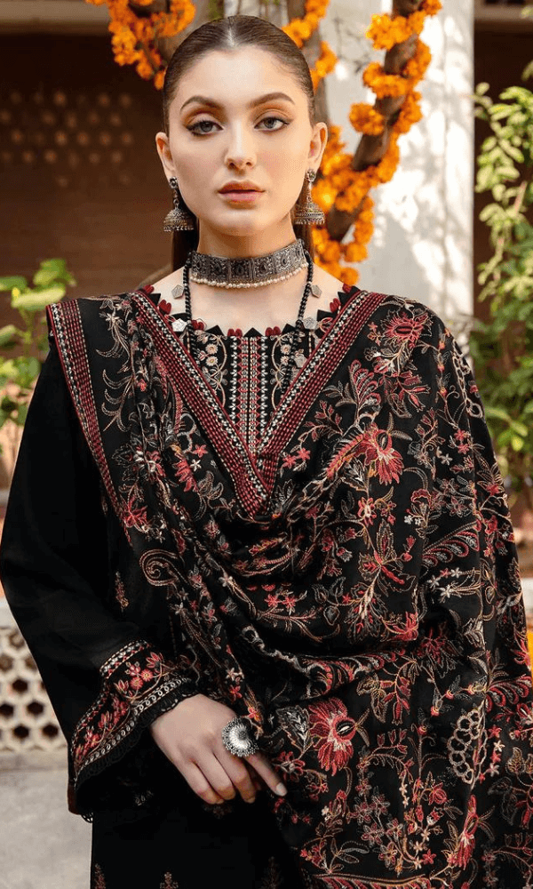 3 Piece Unstitched Heavy Embroidered Dhanak Wool Suit With Heavy Embroidered Dhanak Wool Shawl