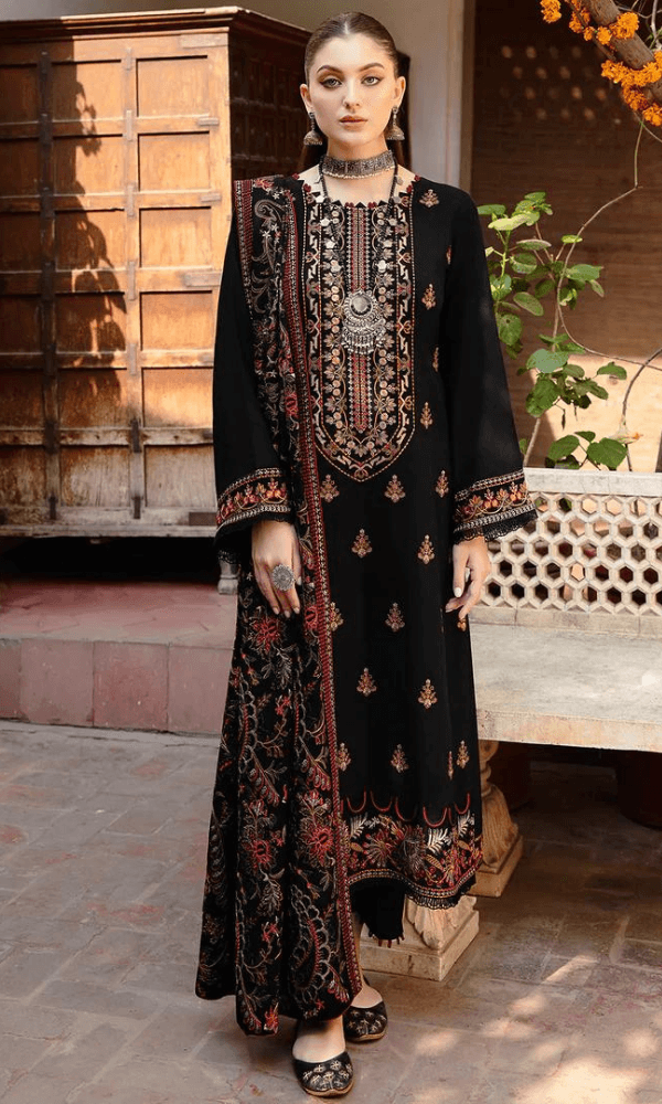 3 Piece Unstitched Heavy Embroidered Dhanak Wool Suit With Heavy Embroidered Dhanak Wool Shawl