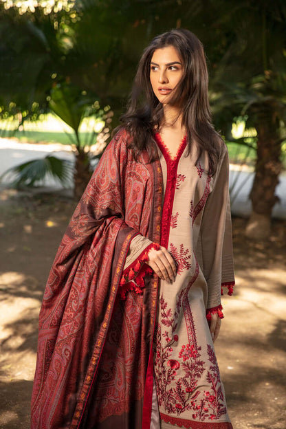 3 Piece Unstitched Heavy Embroidered Dhanak Suit With Printed Woolen Shawl