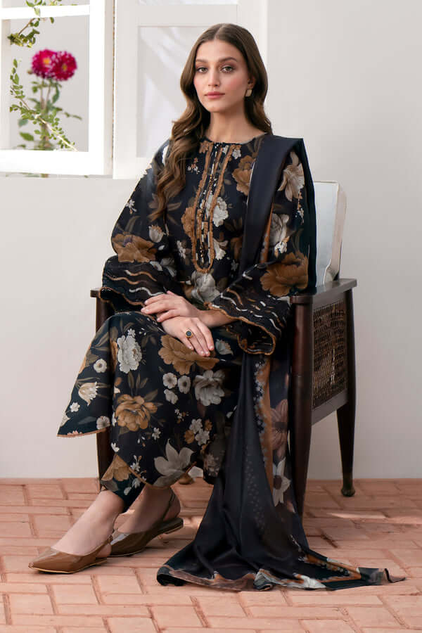 3 Piece Unstitched Heavy Embroidered Pure Lawn Suit with Printed Pure Lawn Dupatta