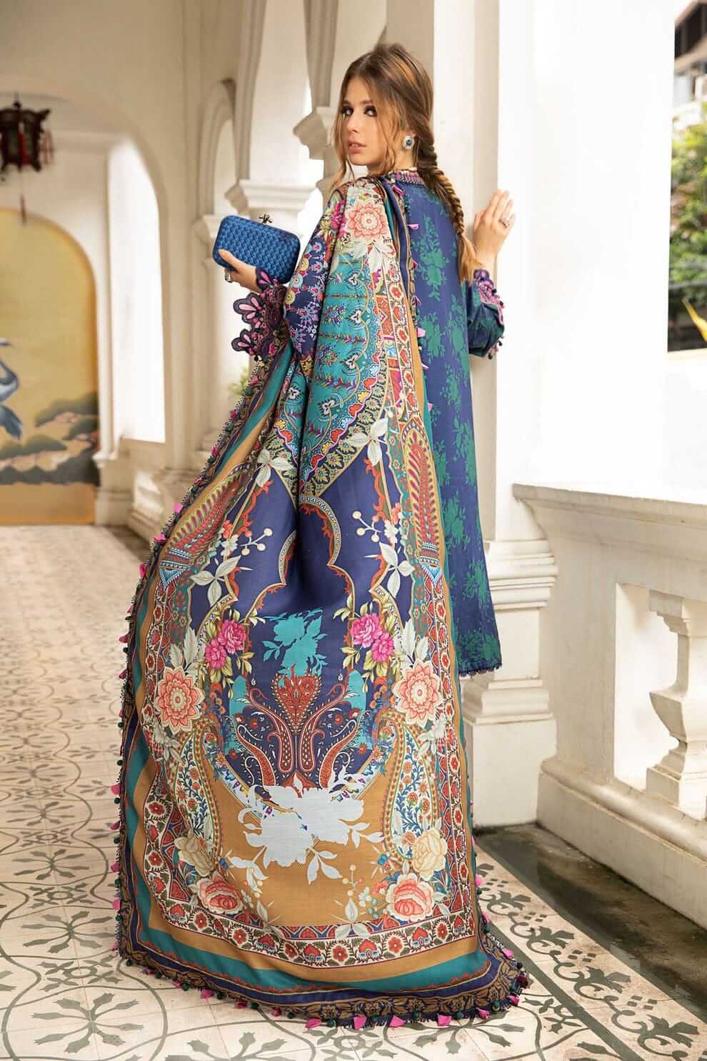 3 Piece Unstitched Embroidered Pure Lawn Suit with Fine Printed Silk Dupatta