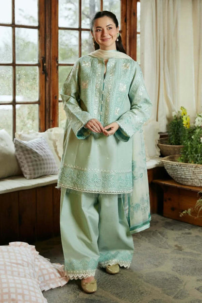 3 Piece Unstitched Heavy Embroidered Pure Lawn Suit with Fine Printed Silk Dupatta