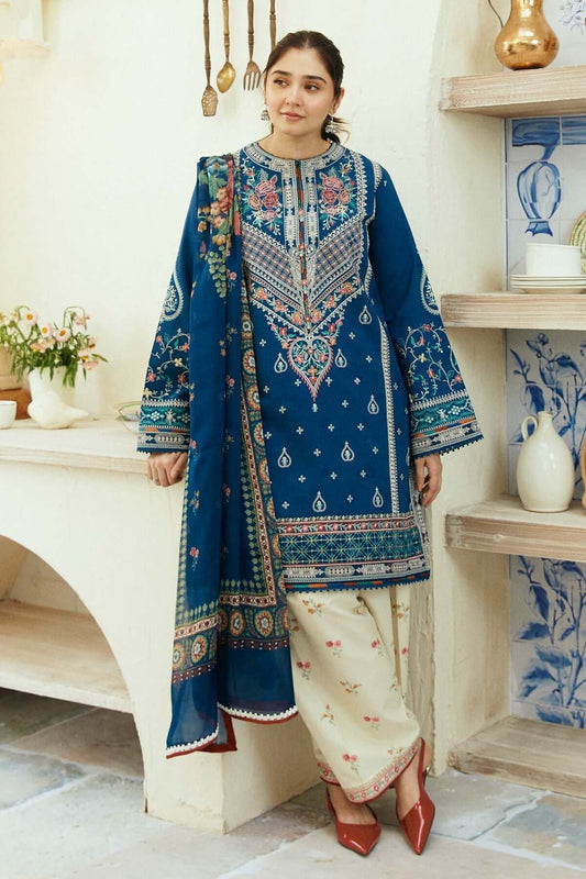 3 Piece Unstitched Heavy Embroidered Pure Lawn Suit with Fine Printed Chiffon Dupatta