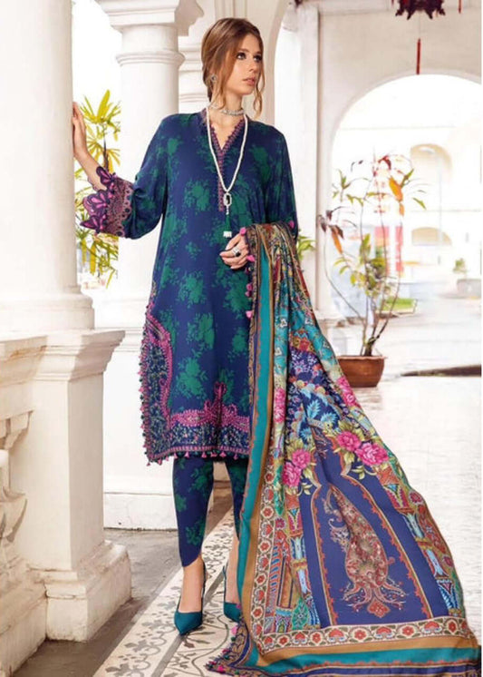 3 Piece Unstitched Embroidered Pure Lawn Suit with Fine Printed Silk Dupatta