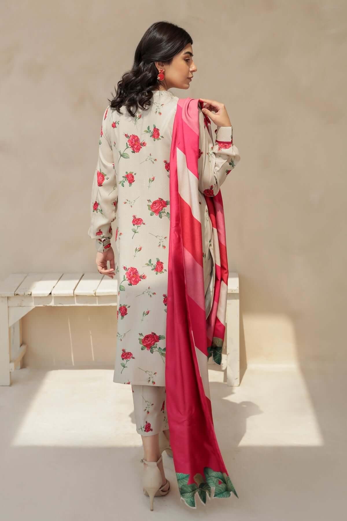 3 Piece Unstitched Digital Printed Lawn Suit with Fine Printed Silk Dupatta - Malam