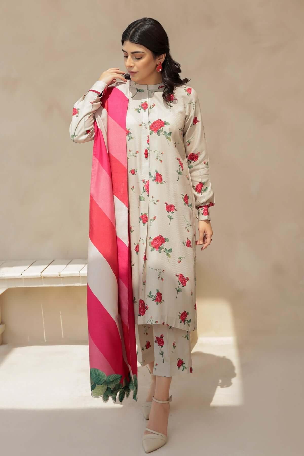 3 Piece Unstitched Digital Printed Lawn Suit with Fine Printed Silk Dupatta - Malam