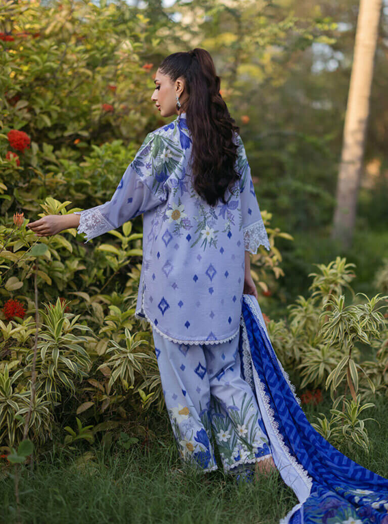 3 Piece Unstitched Embroidered Pure Lawn Suit with Fine Printed Lawn Dupatta