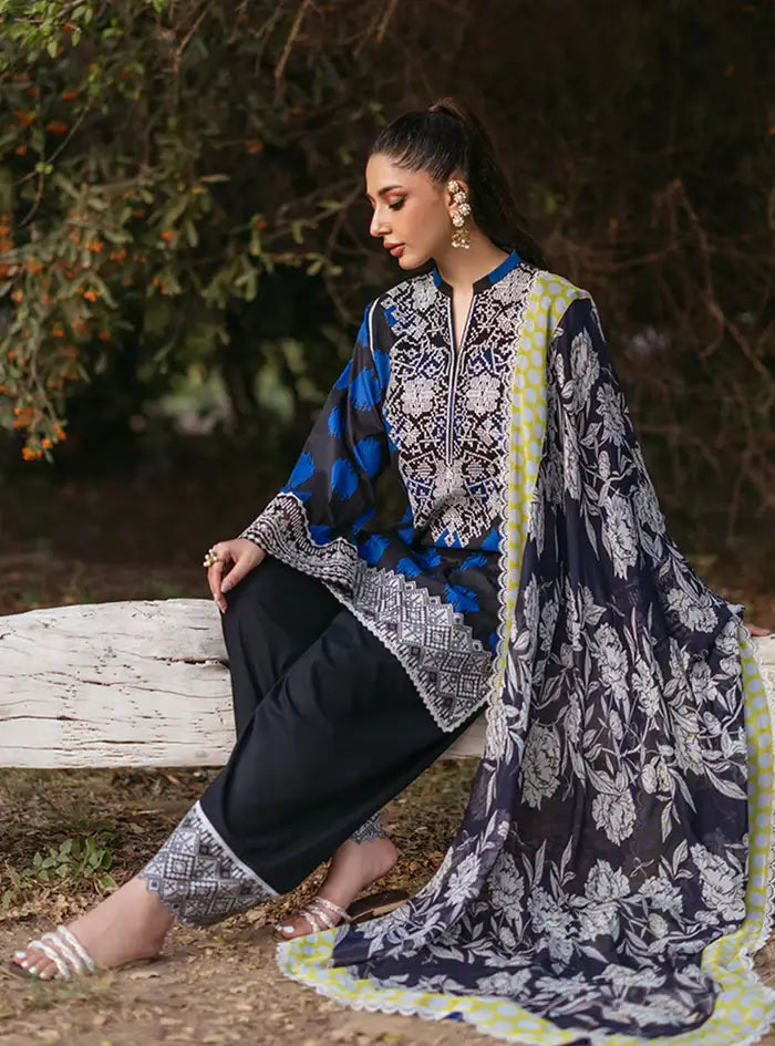 3 Piece Unstitched Embroidered Pure Lawn Suit with Fine Printed Lawn Dupatta