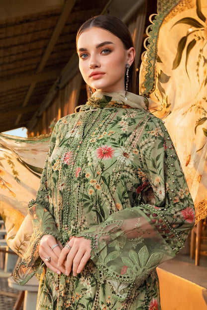 3 Piece Unstitched Embroidered Lawn Suit with Printed Lawn Dupatta