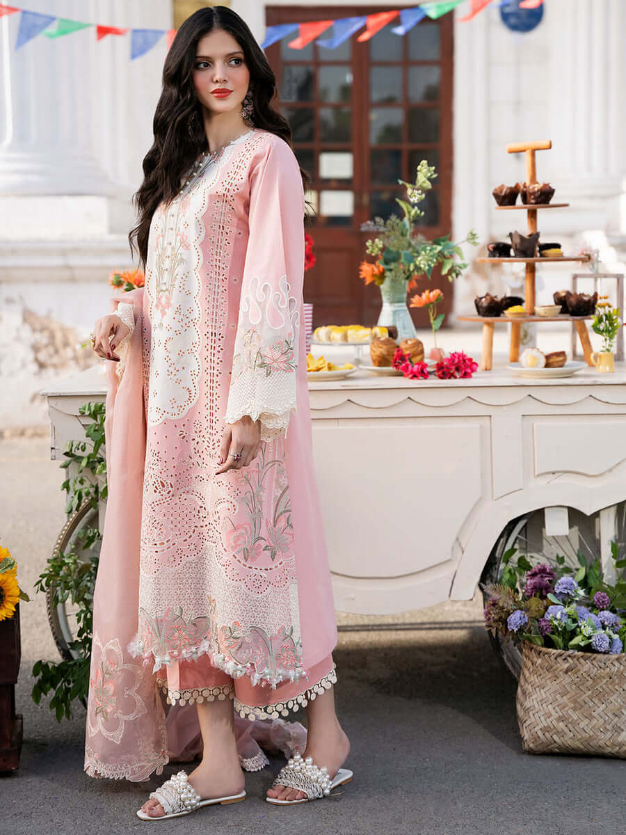 3 Piece Unstitched Heavy Embroidered Chickan Kari Pure Lawn Suit with Heavy Embroidered Organza Dupatta